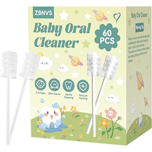 60-Pack Baby Tongue Cleaner Gauze– Gentle Newborn Oral Care, Disposable Toddler Tooth Brush for 0-24 Months Tooth Mouth Gum Clean (Square Style)