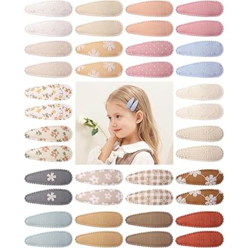 doboi 40Pcs Toddler Hair Clips Baby Girl Hair Bows Clips Floral Print Non Slip Wrapped Snap Hairpins Flower Clips for Hair Barrettes Hair Accessories for Baby Toddler Girls Kids