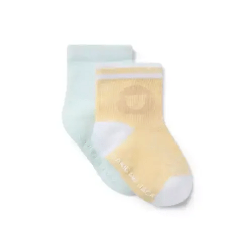 Newborn Butter Yellow Lion And Pale Blue Stripe Baby Lion And Stripe Sock Set by Janie and Jack