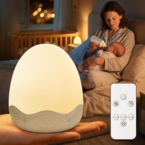 Egg Light for Nursery, 10 Brightness+10 Colors Egg Night Light for Baby Nursery Lamp, Touch+Remote+3600mAh Rechargeable Lamp, Soft Warm Light for Breastfeeding 0.5/1h Timer & Portable, New Baby Gift