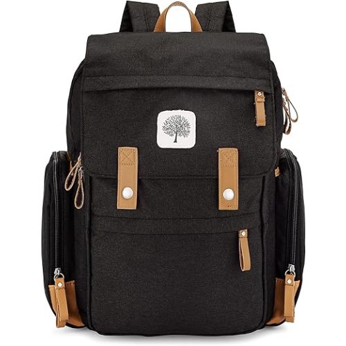 Parker Baby Co. Diaper Backpack - Large Diaper Bag with Insulated Pockets, Stroller Straps and Changing Pad -Birch Bag - Black