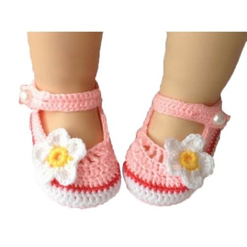 Pink White Flower Baby Newborn Infant Girls Crochet Knit Socks Crib Casual Shoes Prewalker
