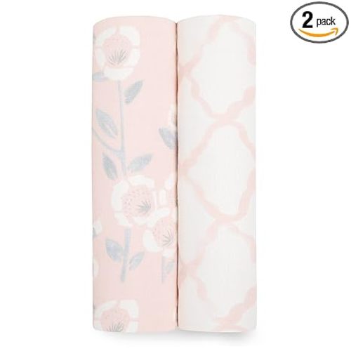 aden + anais Silky Soft Swaddle Blanket, Boutique Muslin Blankets for Girls & Boys, Baby Receiving Swaddles, Ideal Newborn & Infant Swaddling Set, Perfect Shower Gifts, 2 Pack, Stencil