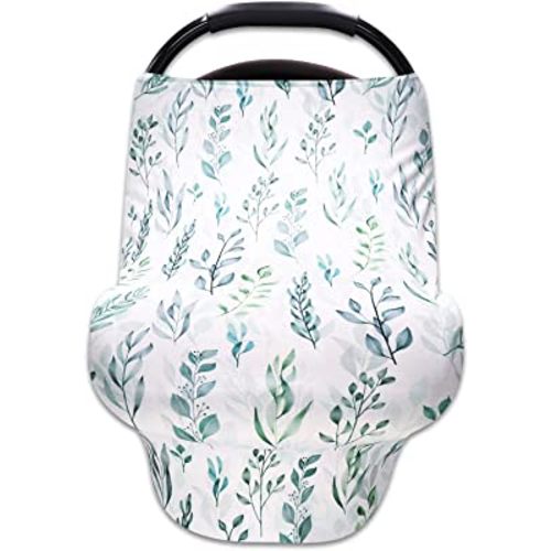 DILIMI Baby Car Seat Cover Green Leaf, Breastfeeding Cover Soft Breathable Infant Carseat Canopy Multifunctional Cover for Stroller/High Chair/Shopping Cart/Car Seat Canopies