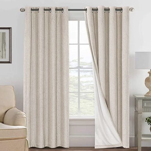 H.VERSAILTEX Linen Blackout Curtains 96 Inches Long, 100% Absolutely Blackout Elegant Curtains for Bedroom, Thermal Insulated Linen Drapes Grommet Curtains with White Liner, 2 Panels, Natural - 52"W x 96"L