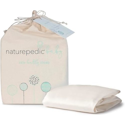 Naturepedic Organic Crib Mattress Sheet - Crib Fitted Sheet for Standard Crib Mattress - Soft and Breathable Cotton Crib Sheet - Ivory - 52"x28" - 1 Count