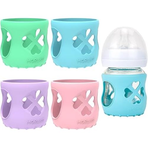 Morlike Silicone Baby Bottle Holder Sleeves Fit for Philips Avent Natural Glass Baby Bottles 4oz, 100% Silicone Baby Bottle Covers for SCY910, Protecting Glass Bottles, Dishwasher Safe (4 Pack)