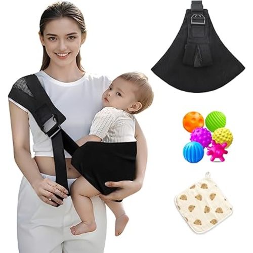 Baby Sling Carrier for Toddler, Baby Sling, Adjustable Front & Back with Non-Slip Hip Seat, Portable Lightweight & Breathable Ergonomic Design, Travel-Friendly Safe Carrier for 10-60 lbs (Black)