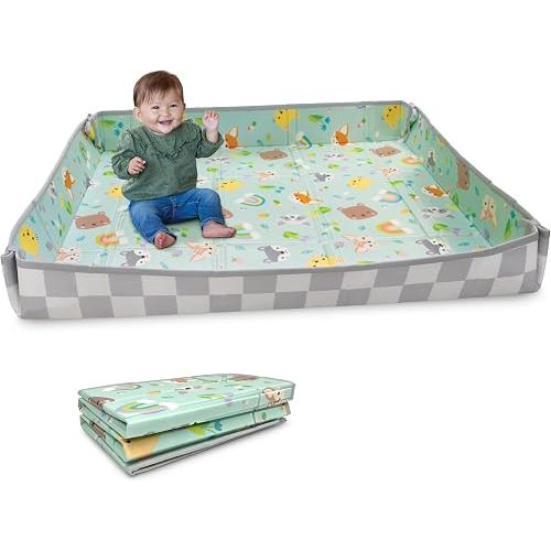 Infantino Foldable Foam Play Mat, Animals, Reversible Fold & Go, 57x57 In