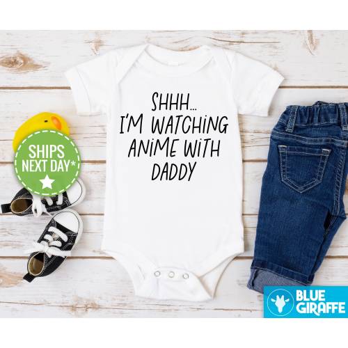 Shhh I'm Watching Anime With Daddy Onesie®, Cute Anime Baby Bodysuit, With Daddy Onesie®