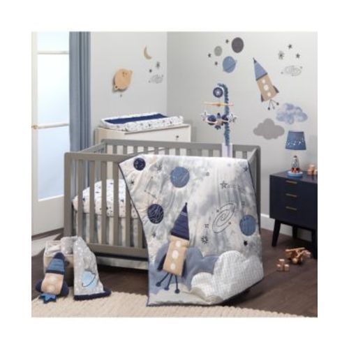 Sky Rocket 5-Piece Blue Galaxy/Space Nursery Baby Crib Bedding Set