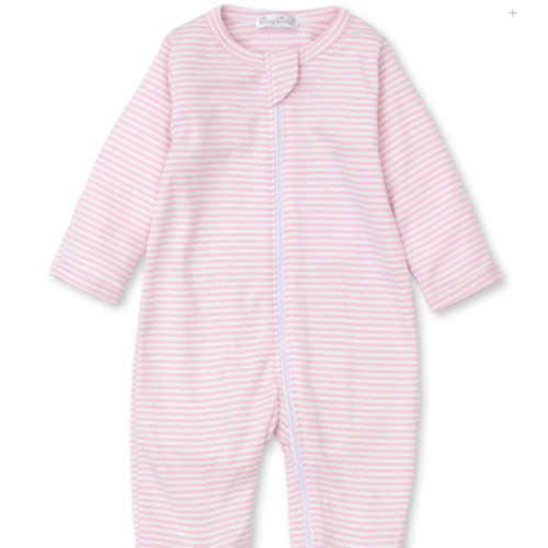 Classic Rib Pink Stripe Zip Footie