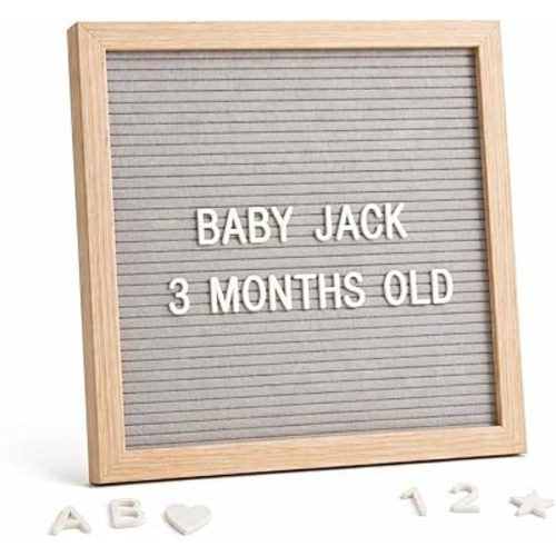 C CRYSTAL LEMON Felt Letter Board 10x10 Inch Gray – 336 Letters Numbers & Symbols – Changeable Message Board with Wooden Frame, Wall Mount or Stand