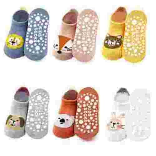 Toddler Non Slip Socks Baby Grip Socks 6 Pairs Toddler Ankle Socks with Grip Cute Animal Cartoon Anti Skid Socks for 0-5 Years Baby Boys Girls?02 Fox Bunny 1-3T?