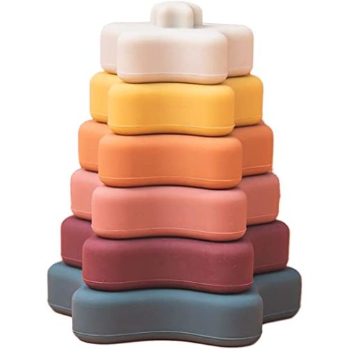 Promise Babe Stacking Toys,Silicone Stacking Rings Teething Toy with Star Shape,Soft Building Blocks,Montessori Early Educational Toy for 6 Month+ Boys & Girls(6Pcs)
