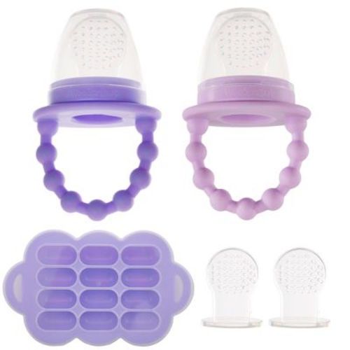 Weesprout Silicone Baby Food Feeders + Freezer Tray For Batch Prep - Set Of 2 (bright Purple/pastel Purple) + Bright Purple Tray