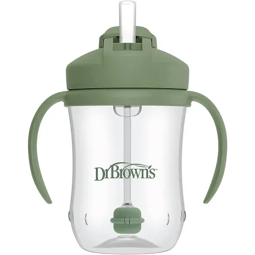 Dr. Brown's Milestones Baby's First Straw Cup Sippy Cup with Straw 6m+, 9oz/270ml, Olive Green