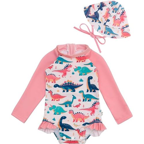 babygoal Baby Girls Long Sleeve One Piece Rash Guard Swimsuit with Zipper, UPF 50+ Sun Protection