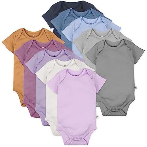 HonestBaby 10-pack Short Sleeve Bodysuits One-piece 100% Organic Cotton for Infant Baby Boys, Girls, Unisex