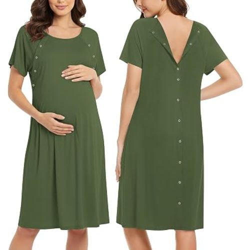 Ekouaer Women’s Nursing/Delivery/Labor/Hospital Nightdress Short Sleeve Maternity Nightgown with Button S-XXL