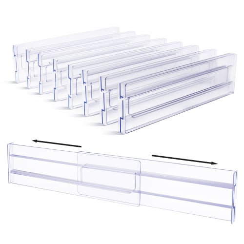 "Vtopmart Expandable Drawer Dividers, Adjustable Plastic Separators for Clothes & Kitchen Utensils, 12.2""-21.8"", Set of 8"