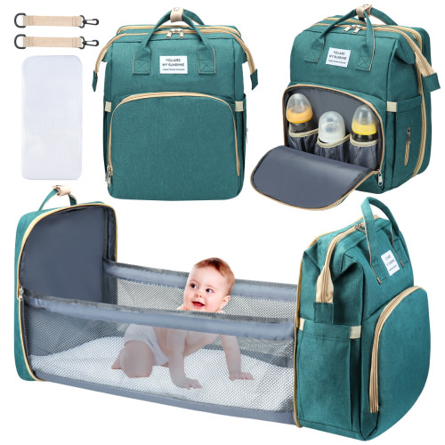 Diaper Bag Backpack,Multifunction 3 in 1 Waterproof Travel Back Pack,Baby Changing Bags with Changing Pad, Stroller Straps, Unisex, Green