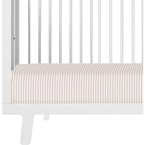 MakeMake Organics GOTS Certified Organic Cotton Crib Sheet with Pillowcase (14"x19") Buttery Soft Breathable Hypoallergenic Fitted Sheet, (28"x52", Beige Stripes)