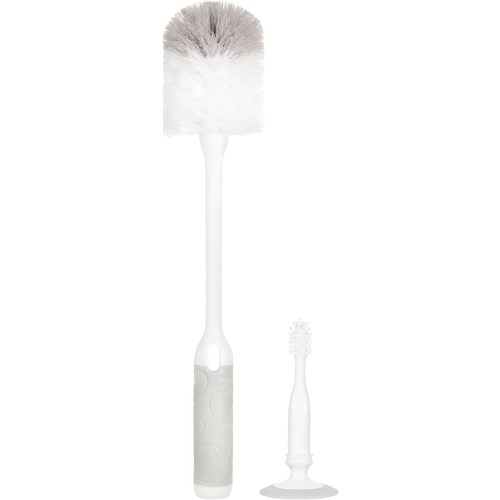 Ubbi Deluxe Baby Bottle Brush Set, Bottle Brush and Nipple Brush with Suction Cup, Baby Cleaning Essentials, Gray