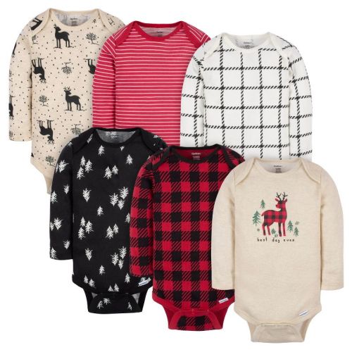 Gerber Baby Neutral Long Sleeve Onesies® Bodysuits, 6-Pack, Deer, Color: Neutral deer, Size: 3-6 months