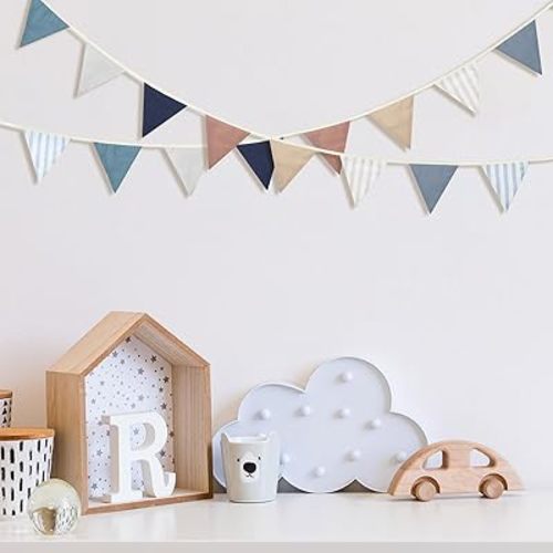 17 ft Pennant Banner Flags 2 Pcs Boho Nursery Garland Triangle Bunting Banners Flags Double Side Baby Nursery Decoration for Boy Girl Toddler Room Baby Shower Birthday Wedding Party