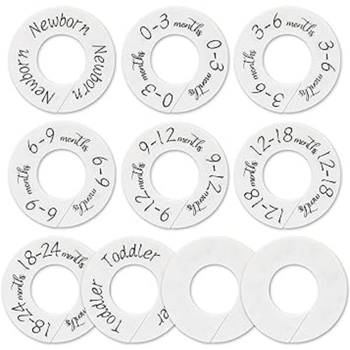 Baby Closet Dividers - Set of 10 from Newborn to Toddler and 2 Blanks with Colored Box,Baby Size Divider Fits 1.65" Rod- [White Unisex]