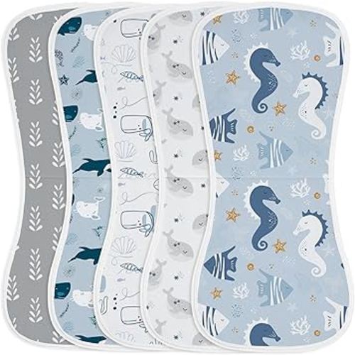 Yoofoss Baby Burp Cloths 5 Pack Burping Cloths for Babies Boys Girls Large 21''X10'' Extra Soft and Absorbent Ocean