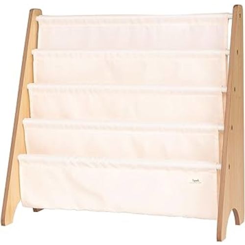 3 Sprouts Recycled Fabric Kids Bookshelf – Kids & Toddler Book Rack for Book Storage – Children's Bookcase Display for Nursery, Playroom or Kids Room in Solid Cream Ages 3+