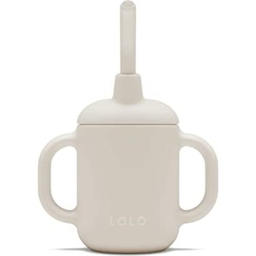 Lalo Little Cup, Non-Toxic Silicone Straw Cup with Handles - Baby and Toddler Sippy Cup - Mini Cup and Straw Training System, 4oz, Oatmeal