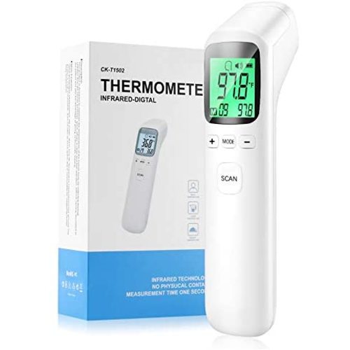 Forehead Thermometer, Digital Thermometer Infrared Touchless for Adult Baby and Kids Body Temperature Measurement in 1 Second Digital Thermometer Temperature Gun with Fever Alarm LED Display - White