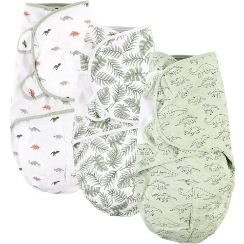 Hudson Baby Unisex Baby Quilted Cotton Swaddle Wrap 3pk, Dinosaur, 0-3 Months