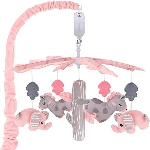 Upgraded Blublu Park Musical Mobile for Crib, Baby Crib Mobile with Hanging Rotating Toys Woodland Nursery Decor for Newborn Baby Boys Girls, Digital Music Box with 3 Modes, 12 Lullabies (Pink)