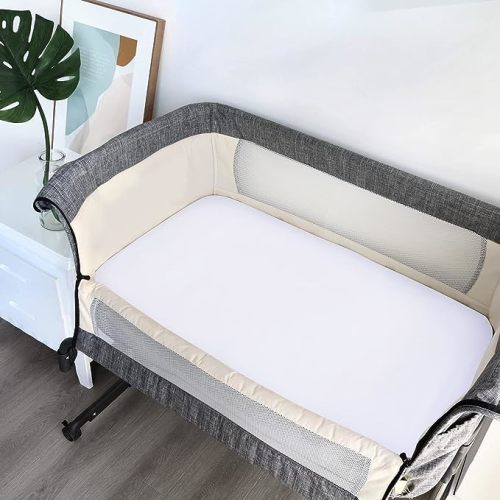 Baby Bassinet Sheets 4 Pack Compatible with 33 x 20 Mika Micky, Baby Delight, Dream On Me and Other Rectangle Bassinet Mattress, Ultra Soft & Skin Friendly, Washer & Dryer, Grey and White