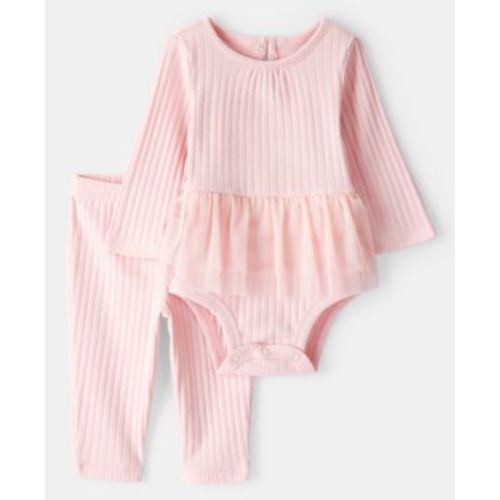 Baby Girls Ribbed Tutu Bodysuit & Pants, 2 Piece Set