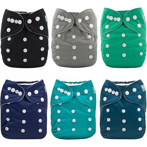 ALVABABY Cloth Diaper, One Size Adjustable Washable Reusable for Baby Girls and Boys 6 Pack with 12 Inserts 6BM01