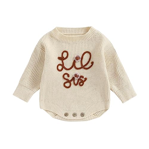 VISGOGO Big Little Sister Matching Sweater Baby Girls Knitted One-Piece Outfits Toddler Brother Sweatshirt Clothes