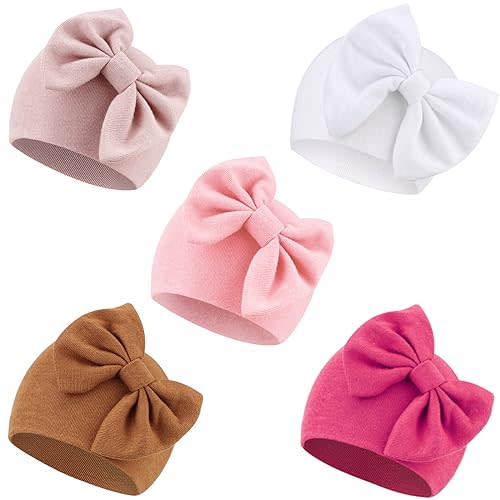 AQOKKA Newborn Baby Girl Hats with Bow Cotton Toddler Infant Beanie Cap Newborn Hospital Hats for Baby Girl Kid 0-24 Months