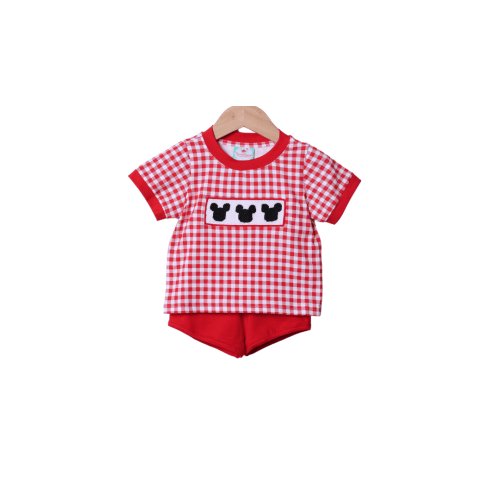 Smocked Red Gingham Mouse Short Set