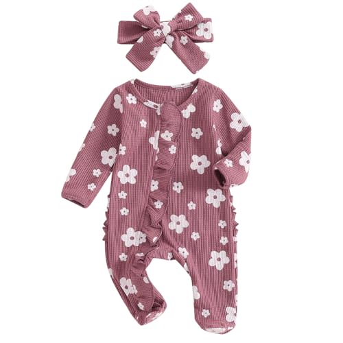 Ayalinggo Newborn Baby Girl Fall Winter Outfits Clothes Knit Jumpsuit Ruffle Romper Newborn Coming Home Outfit for Baby Girl