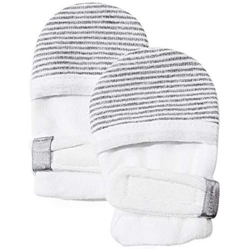 HAPIU Baby No Scratch Mittens Stay On, 100% Cotton Breathable, Adjustable Infant Gloves for Boys Girls, Newborn - 12 M