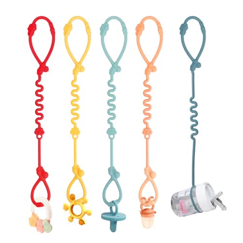 Toy Straps for Baby, Silicone Toy Straps for Stroller, Toy Safety Straps for Teether Toy, Pacifier, Sippy Cup Straps, Adjustable Toy Holder for Stroller, High Chair - BPA Free (Multi 5pack)