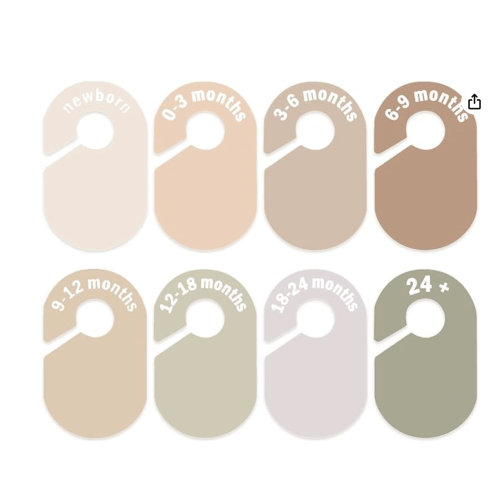 Baby Closet Divider, Baby Wardrobe Organizer, Double-Sided Design, Nursery Decor Clothes Hanger Dividers for Sorting 8 Sizes from Newborn to 12+ Months (Earth stone)