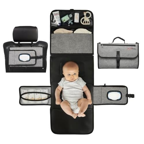 Portable Diaper Changing Pad, Baby Diaper Bag & Changing Mat - Large Waterproof Changing Pad with Pillow - Pouches for Wipes & Diapers - Baby Travel Bag - Baby Shower Gifts by Amore Babies