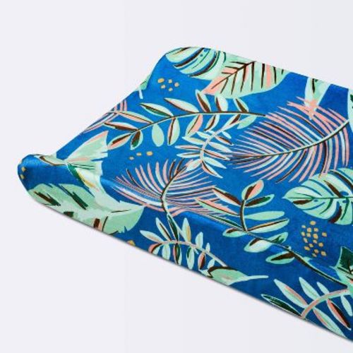 Plush Changing Pad Cover Botanical Print - Cream/blue/green - Cloud Island™