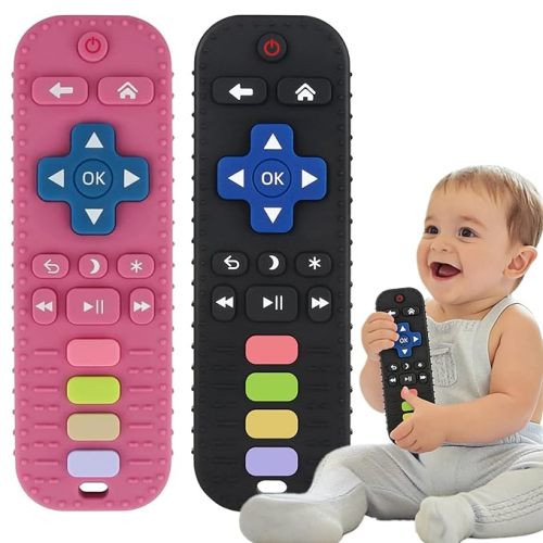 2Pack Silicone Teething Toys for Infant Toddlers Remote Control Shape Teethers for Babies Chew Toys Relief Soothe Gums Set BPA Free Freezable Dishwasher Refrigerator Safe